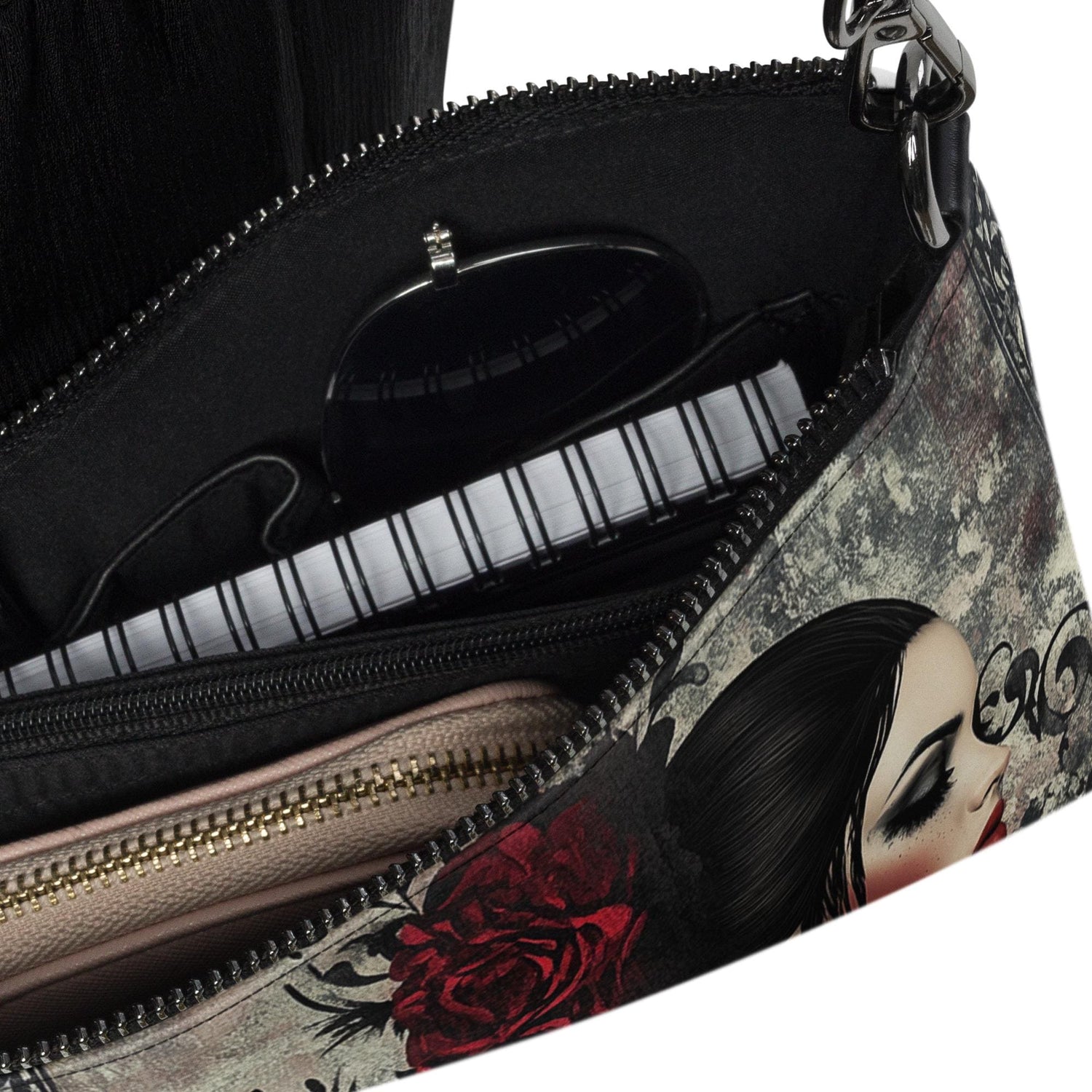 Gothic Valentine’s Crossbody Handbag – Dark & Stylish Heart Design with Silver Cross – Perfect for a Bold Unique Valentine&