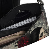 Gothic Valentine’s Crossbody Handbag – Dark & Stylish Heart Design with Silver Cross – Perfect for a Bold Unique Valentine&