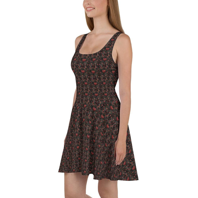 Stunning Heart Print Skater Dress – Perfect for Every Occasion, Stylish Modern Day Female Wear