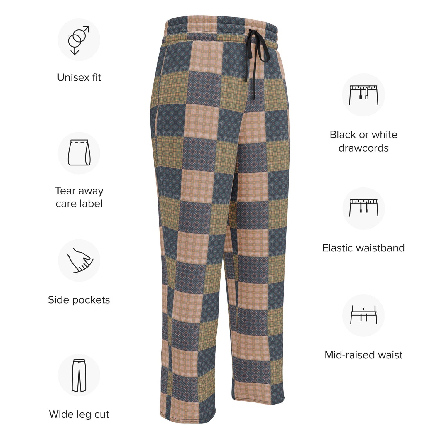 Men’s Geometric Checker Pattern Wide Leg Pants – Trendy Retro Style, Comfortable Loose Fit, Modern Fashion Statement, Streetwear Chic