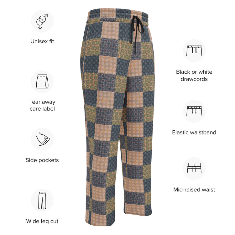 Men’s Geometric Checker Pattern Wide Leg Pants – Trendy Retro Style, Comfortable Loose Fit, Modern Fashion Statement, Streetwear Chic