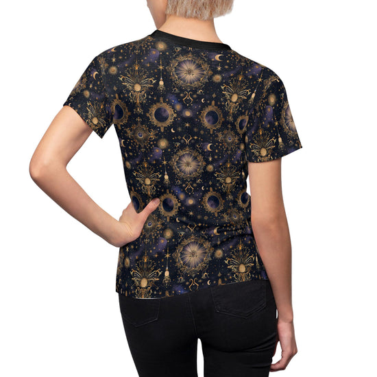 Celestial Print Women Sew Tee, Cosmic T-Shirt, Astrology Top, Bohemian Style Shirt, Gift for Women, Starry Night Tee