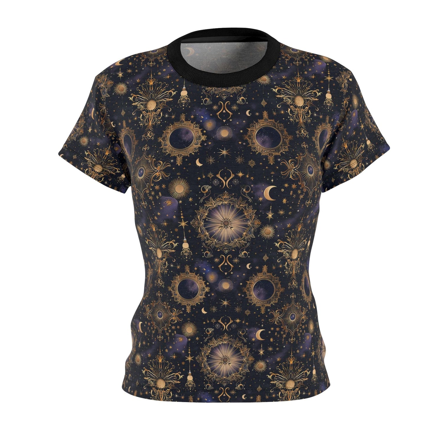 Celestial Print Women Sew Tee, Cosmic T-Shirt, Astrology Top, Bohemian Style Shirt, Gift for Women, Starry Night Tee