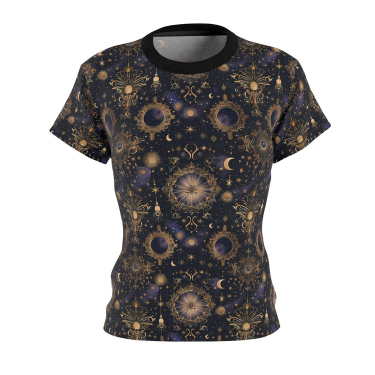 Celestial Print Women Sew Tee, Cosmic T-Shirt, Astrology Top, Bohemian Style Shirt, Gift for Women, Starry Night Tee
