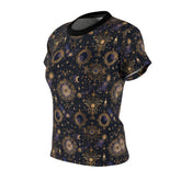 Celestial Print Women Sew Tee, Cosmic T-Shirt, Astrology Top, Bohemian Style Shirt, Gift for Women, Starry Night Tee