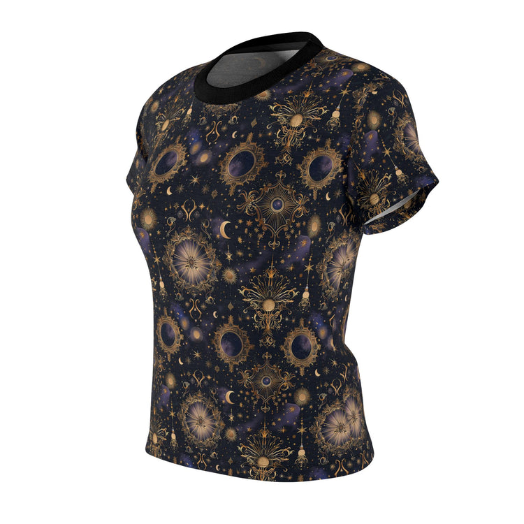Celestial Print Women Sew Tee, Cosmic T-Shirt, Astrology Top, Bohemian Style Shirt, Gift for Women, Starry Night Tee