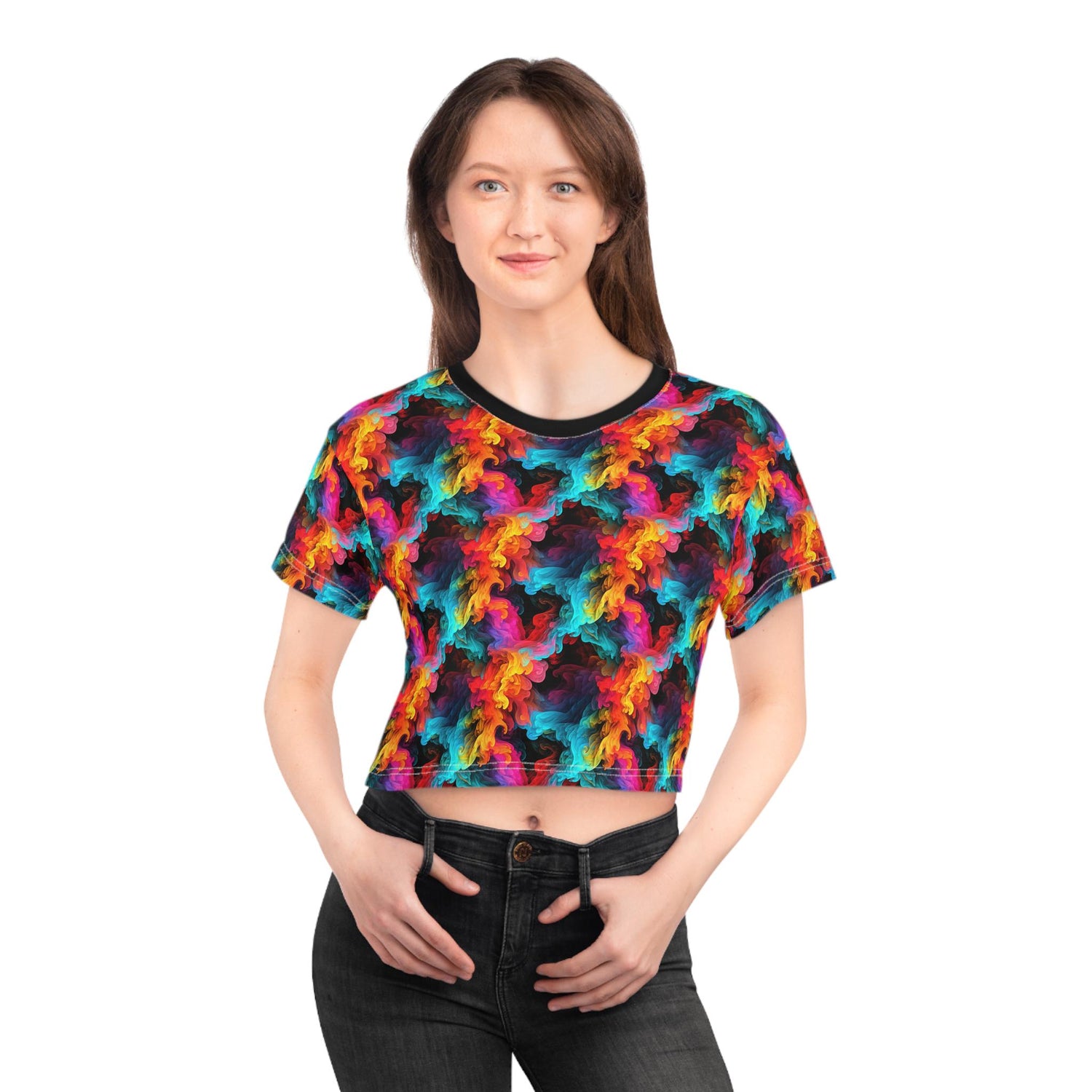 Colorful Abstract Crop Tee, Psychedelic Shirt, Vibrant Summer Top, Festival Fashion, Casual Streetwear, Unique Gift Idea