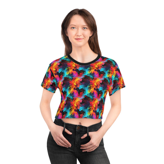 Colorful Abstract Crop Tee, Psychedelic Shirt, Vibrant Summer Top, Festival Fashion, Casual Streetwear, Unique Gift Idea