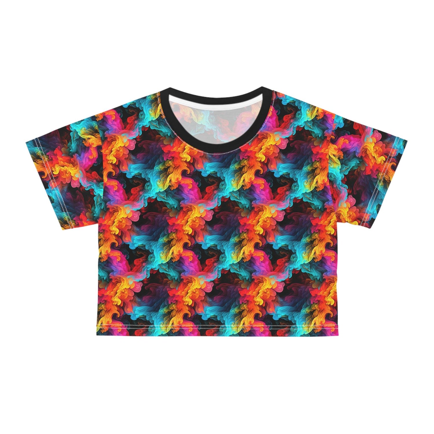 Colorful Abstract Crop Tee, Psychedelic Shirt, Vibrant Summer Top, Festival Fashion, Casual Streetwear, Unique Gift Idea