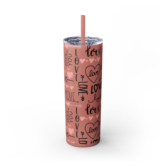 Love-Themed Skinny Tumbler with Straw, 20oz - Valentine&