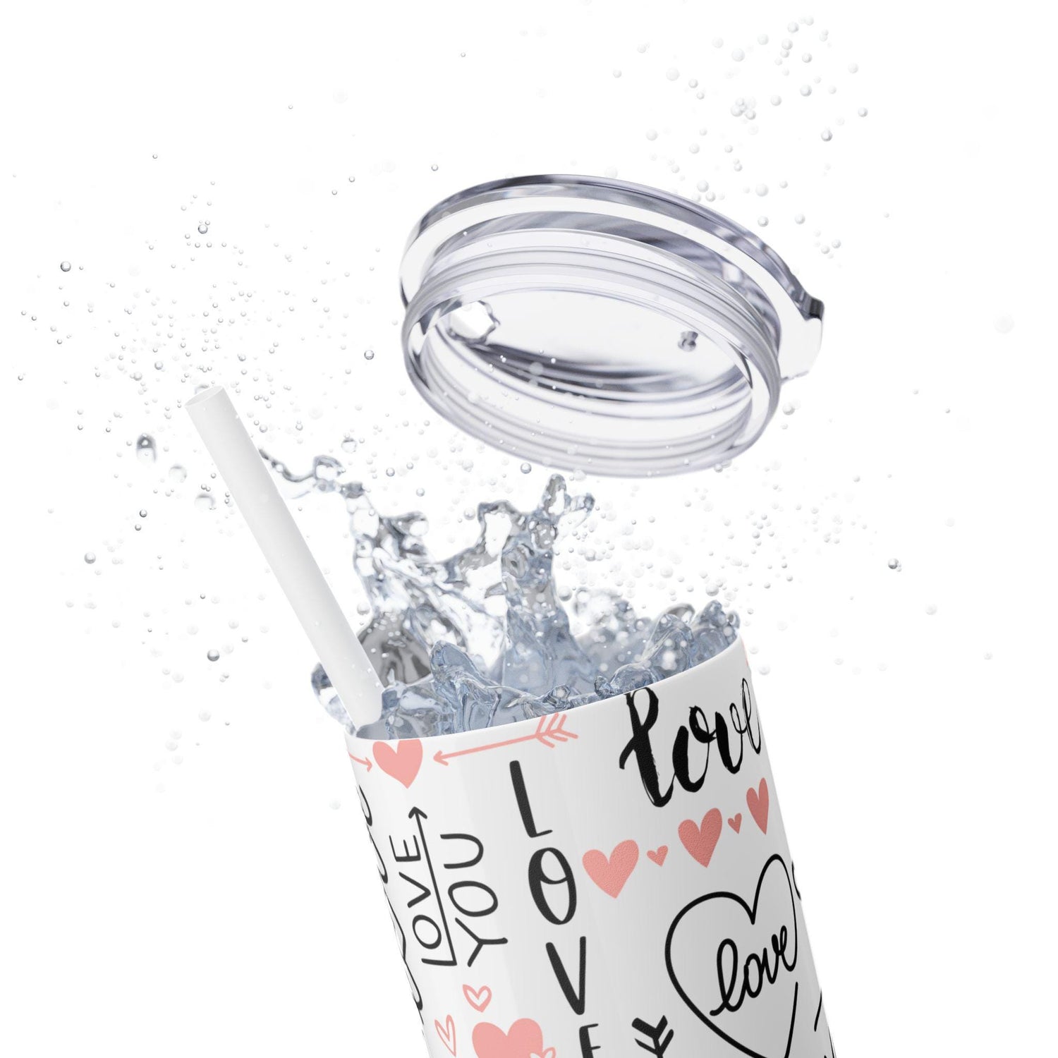 Love-Themed Skinny Tumbler with Straw, 20oz - Valentine&