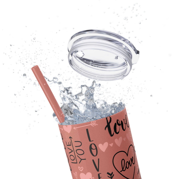 Love-Themed Skinny Tumbler with Straw, 20oz - Valentine&