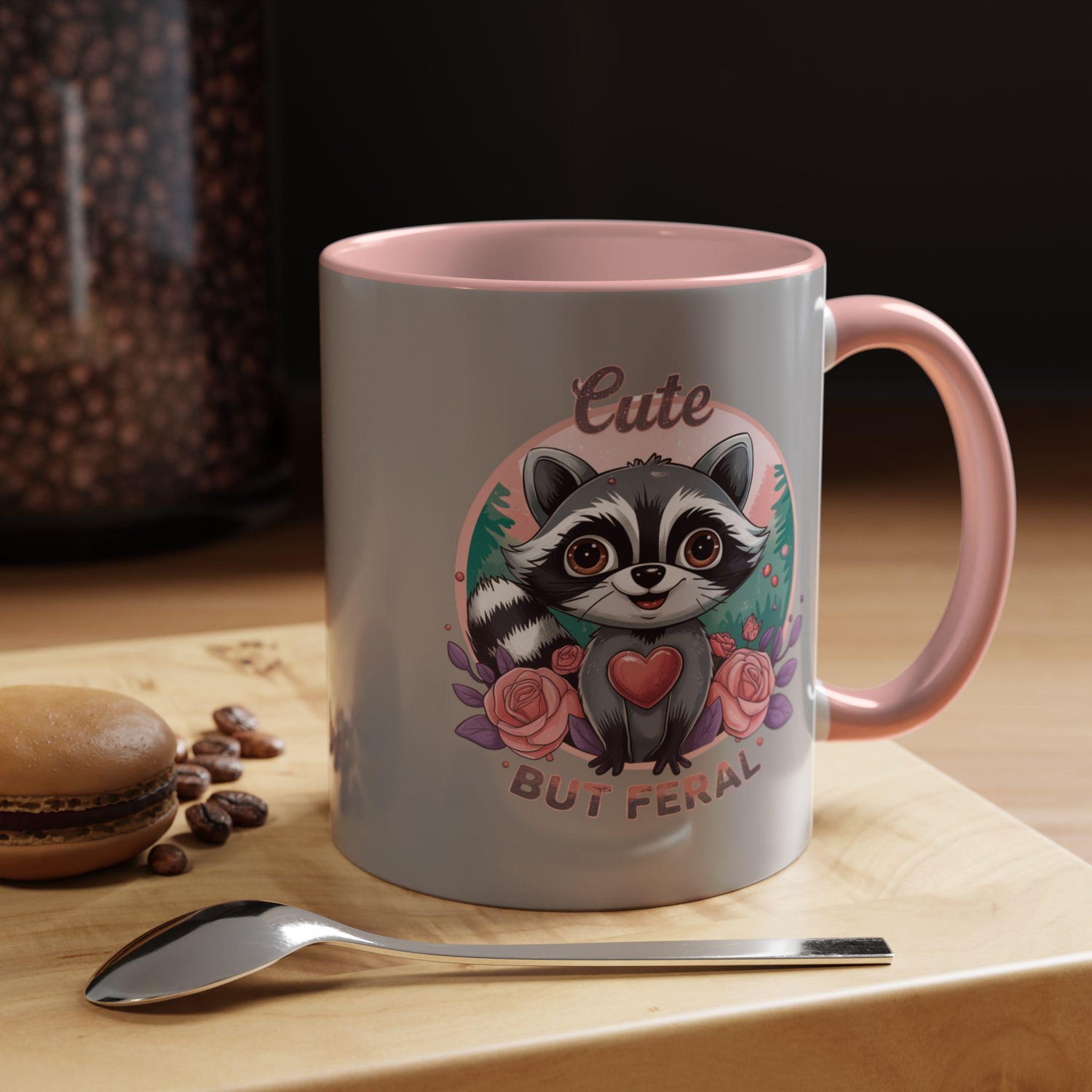 Cute But Feral Raccoon Coffee Mug, Funny Animal Mug, Gifts for Animal Lovers, Grey Accent Mug, Perfect for Any Occasion