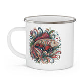 Whimsical Fish Design Enamel Camping Mug, Outdoor Coffee Mug, Fun Travel Mug, Gift for Nature Lovers, Fishing Enthusiasts