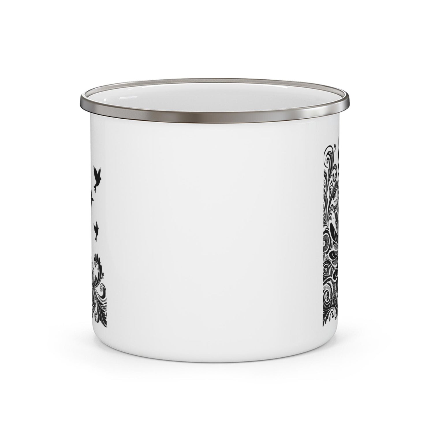 Boho Enamel Camping Mug with Bird Design, Perfect for Nature Lovers, Hiking, Outdoor Adventures, Gifts for Campers, Unique Travel Mug