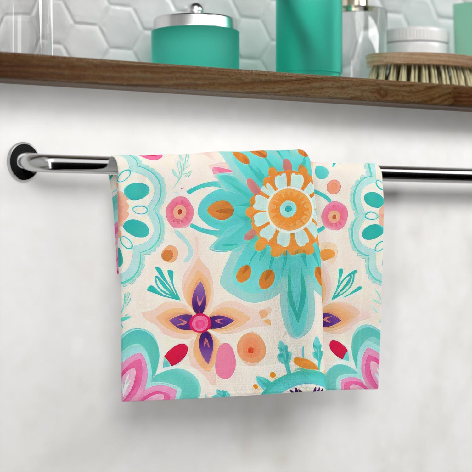 Vibrant Floral Face Towel, Bohemian Hand Towel, Bathroom Decor, Spa Gift, Beach Towel, Eco-friendly Washcloth