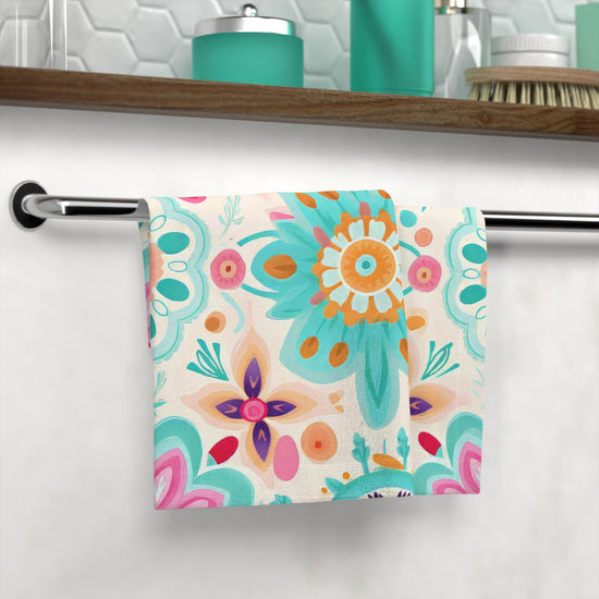 Vibrant Floral Face Towel, Bohemian Hand Towel, Bathroom Decor, Spa Gift, Beach Towel, Eco-friendly Washcloth