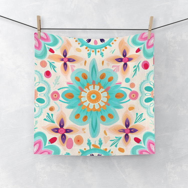 Vibrant Floral Face Towel, Bohemian Hand Towel, Bathroom Decor, Spa Gift, Beach Towel, Eco-friendly Washcloth