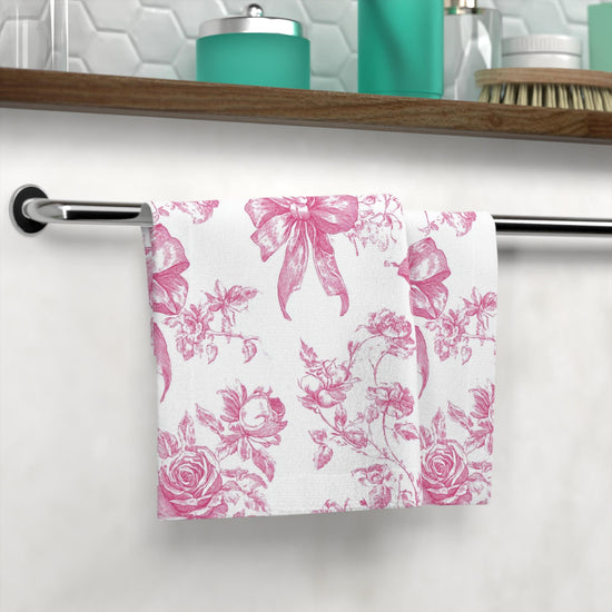 Floral Face Towel - Vintage Rose Pink Decor, Elegant Guest Towels, Bathroom Accessory, Bridal Shower Gift, Spa Towels, Home Decor
