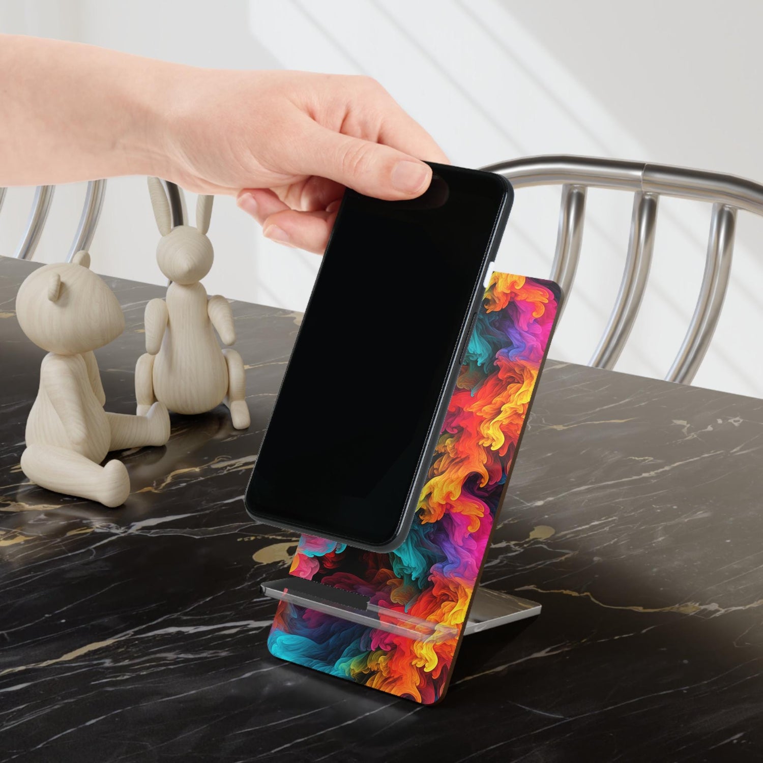 Vibrant Mobile Display Stand for Smartphones, Colorful Phone Holder, Desk Accessory, Gift for Tech Lovers, Home Office Decor, Unique Phone