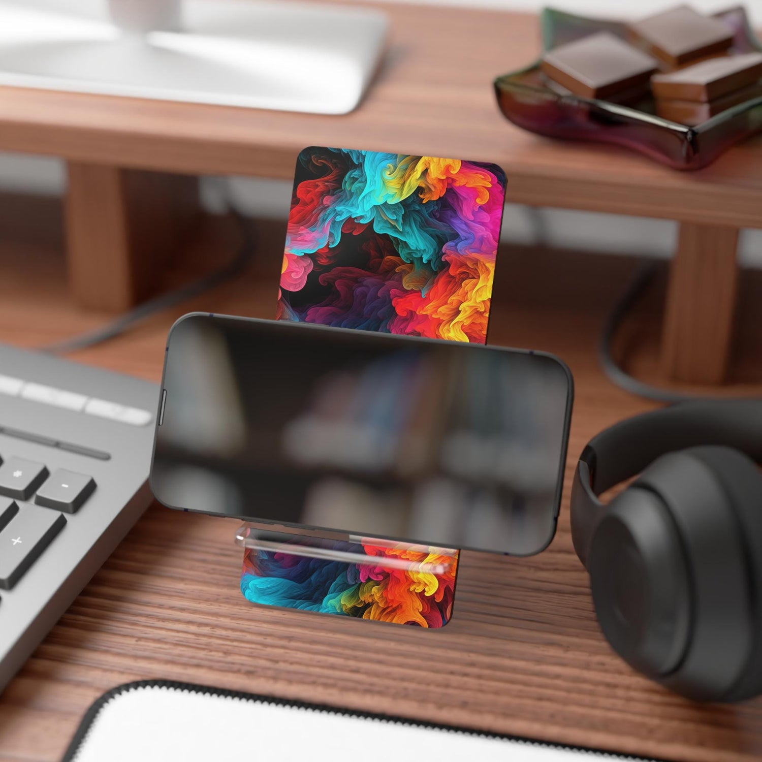 Vibrant Mobile Display Stand for Smartphones, Colorful Phone Holder, Desk Accessory, Gift for Tech Lovers, Home Office Decor, Unique Phone