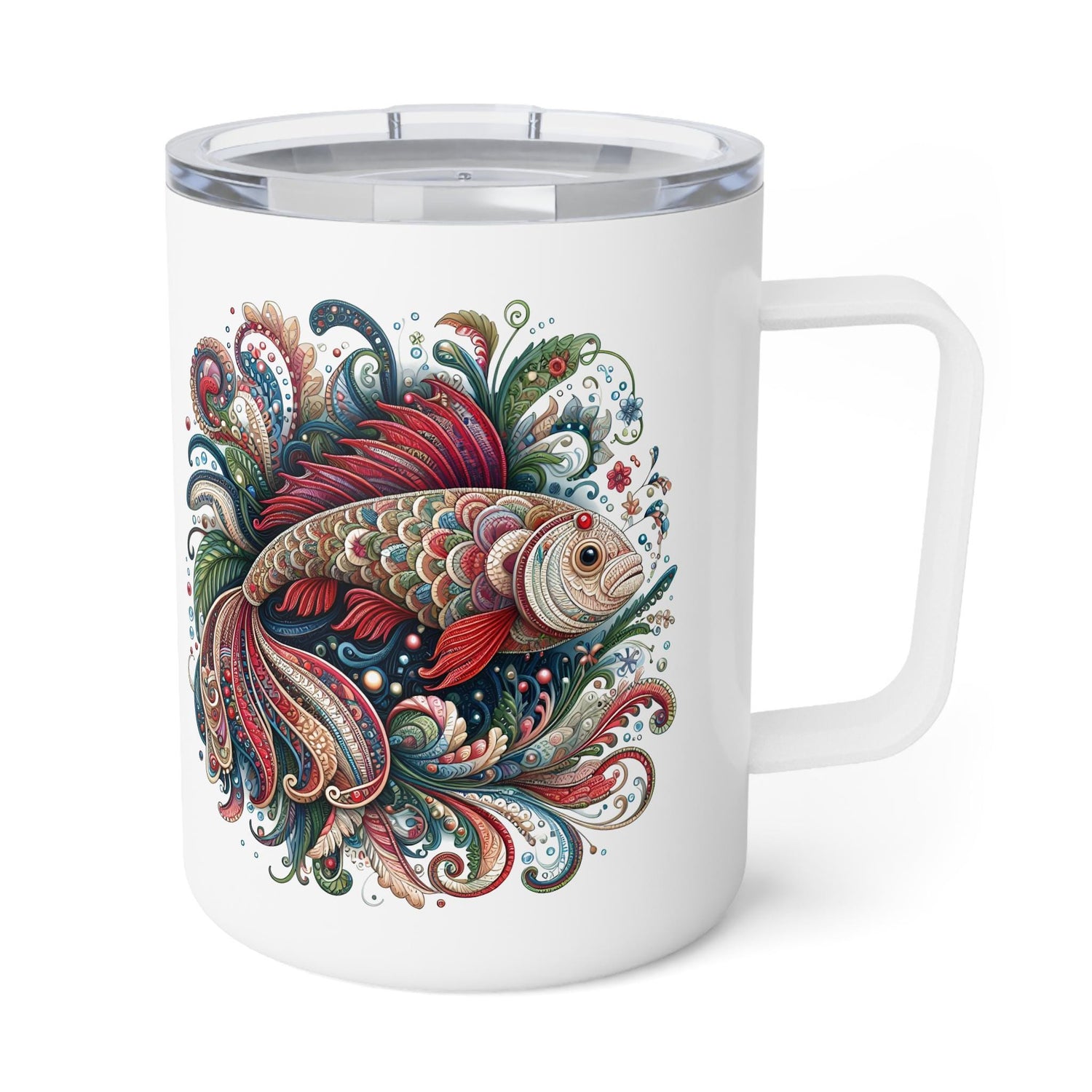 Artistic Insulated Coffee Mug - Colorful Fish Design, Perfect for Gifts, Home Office, Eco-Friendly, Coffee Lovers