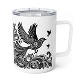 Bohemian Insulated Coffee Mug, 10oz - Perfect for Nature Lovers, Unique Gift for Birthdays, Travel Friendly, Bird Design, Camping Mug