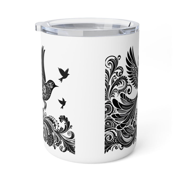 Bohemian Insulated Coffee Mug, 10oz - Perfect for Nature Lovers, Unique Gift for Birthdays, Travel Friendly, Bird Design, Camping Mug