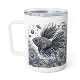 Elegant Insulated Coffee Mug, 10oz | Bohemian Floral Design for Home, Office or Travel, Perfect Gift for Coffee Lovers, Nature Enthusiasts