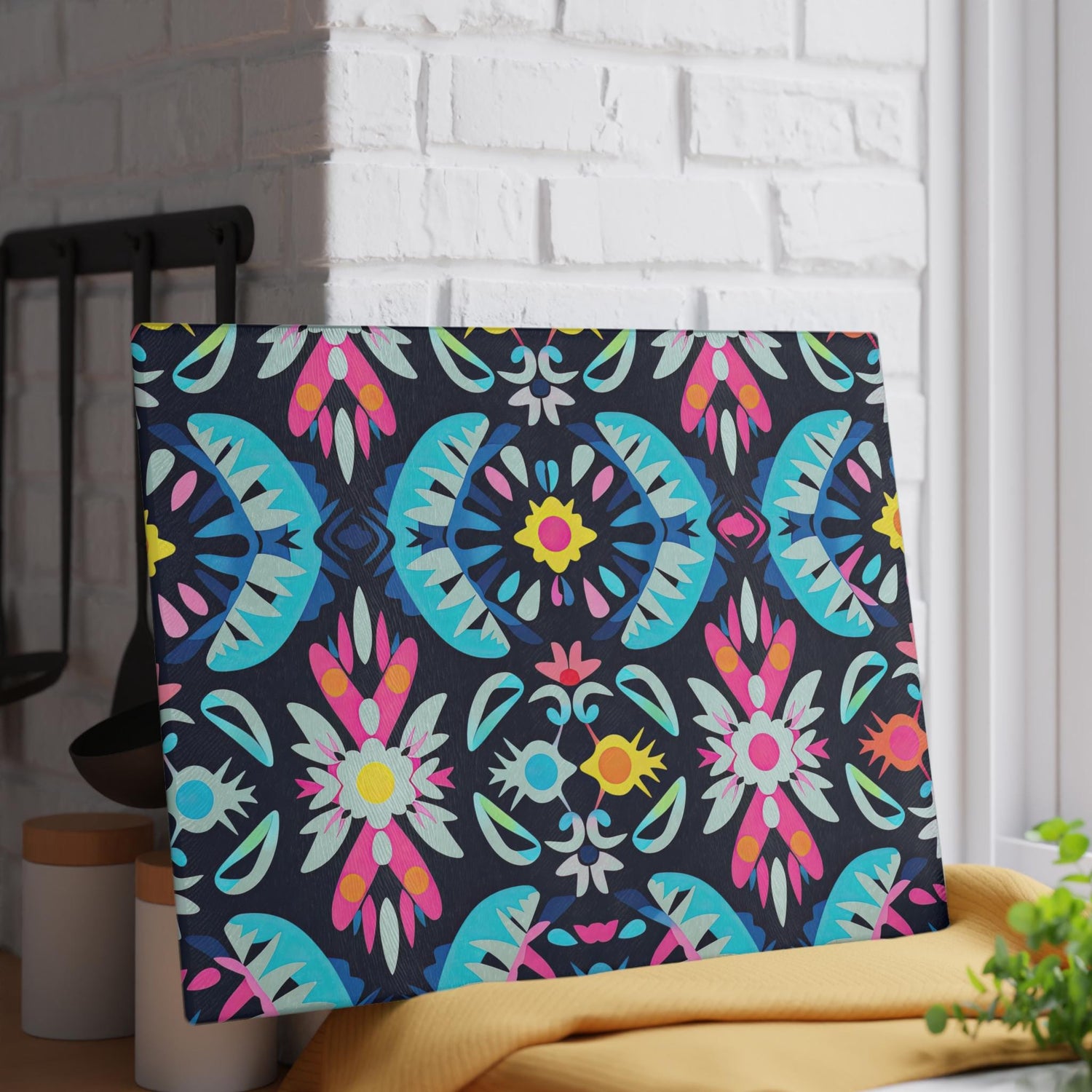 Vibrant Floral Glass Cutting Board for Kitchen, Colorful Chopping Board, Kitchen Decor, Gift for Her, Floral Kitchenware