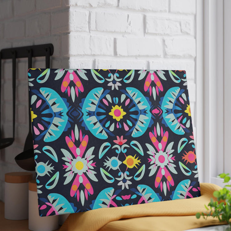 Vibrant Floral Glass Cutting Board for Kitchen, Colorful Chopping Board, Kitchen Decor, Gift for Her, Floral Kitchenware