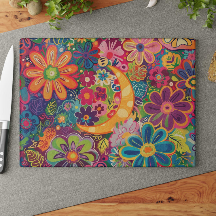 Vibrant Floral Glass Cutting Board, Colorful Kitchen Décor, Gift for Her, Housewarming, Wedding, Cooking Enthusiasts