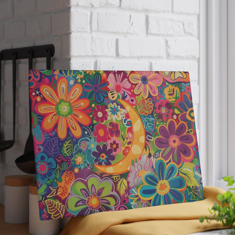 Vibrant Floral Glass Cutting Board, Colorful Kitchen Décor, Gift for Her, Housewarming, Wedding, Cooking Enthusiasts