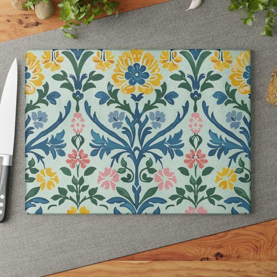 Floral Glass Cutting Board - Vibrant Kitchen Decor, Perfect for Housewarming, Wedding Gift, Cooking Enthusiasts, Floral Design, Kitchen