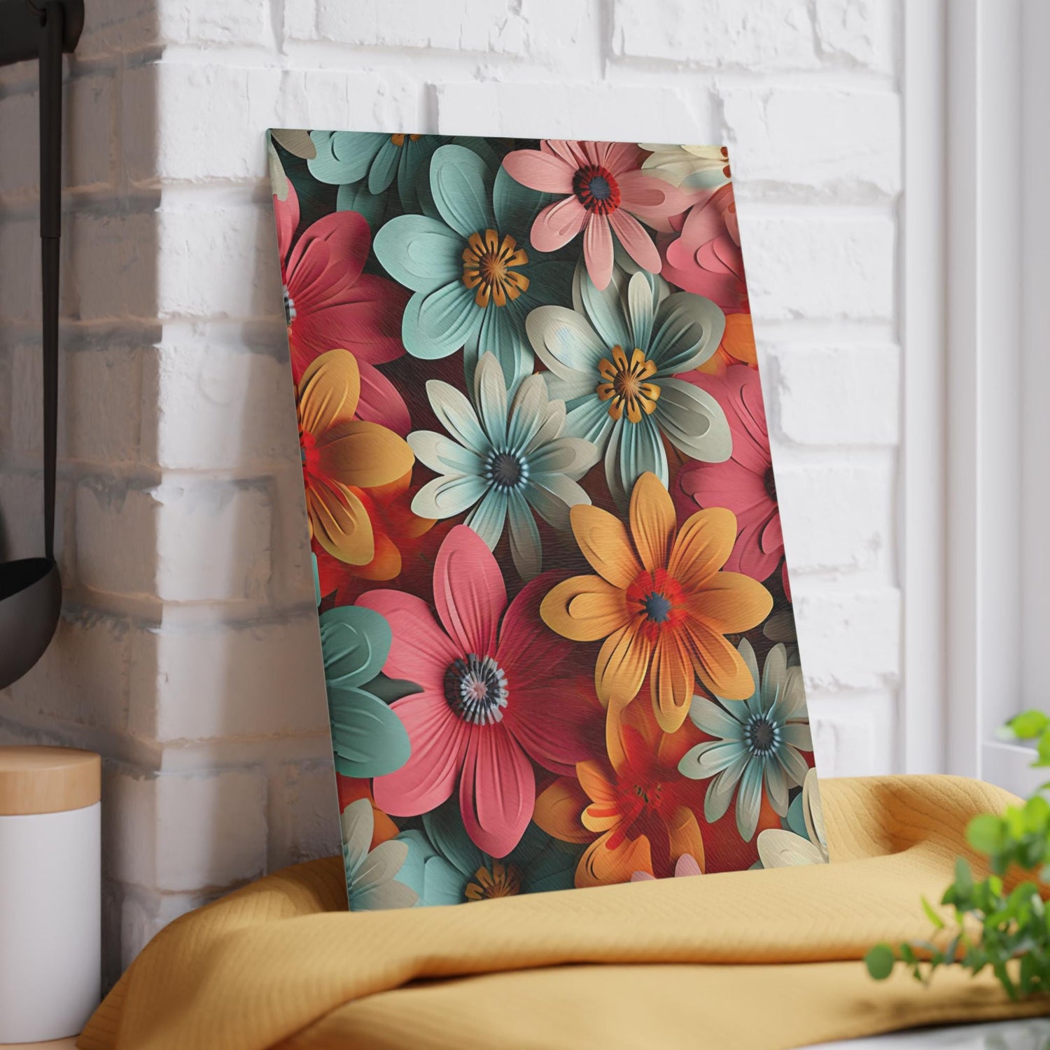 Floral Glass Cutting Board, Vibrant Kitchen Decor, Floral Gift, Home Cooking Essential, Unique Kitchen Gift, Mother&