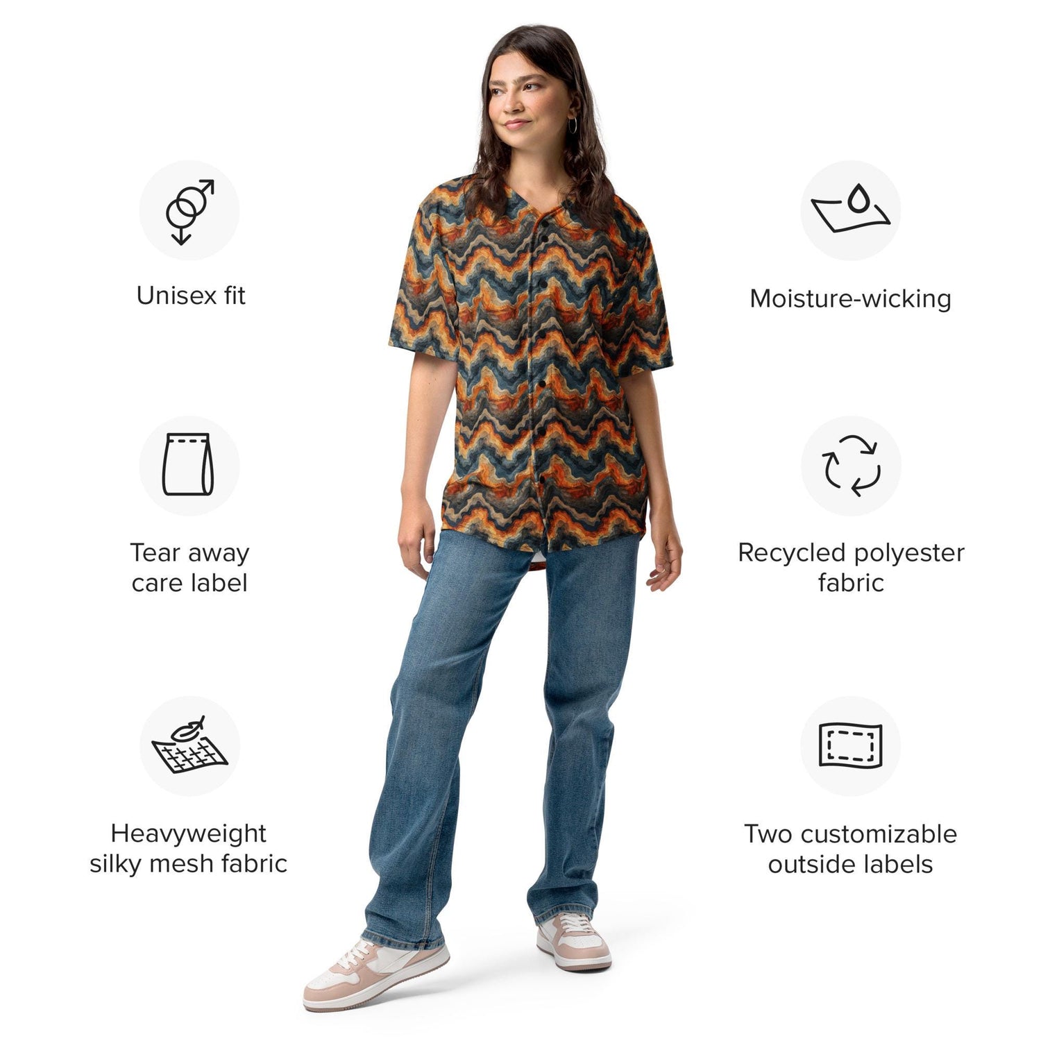 Modern Men’s Earthtone Swirl Marble Design Recycled Baseball Jersey - Eco-Friendly, Stylish, Trendy Sporty Streetwear