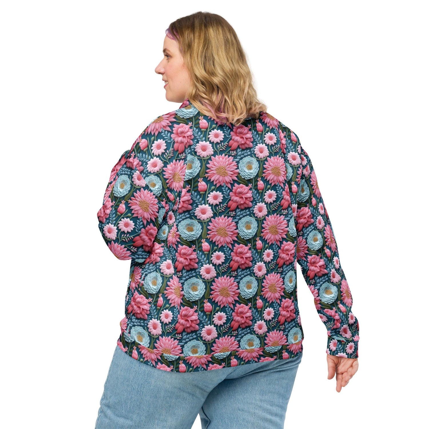 Women’s Floral All-Over Print Bomber Jacket - Beautiful Designer Pattern, Trendy Spring Outerwear, Bold & Stylish Jacket for Her