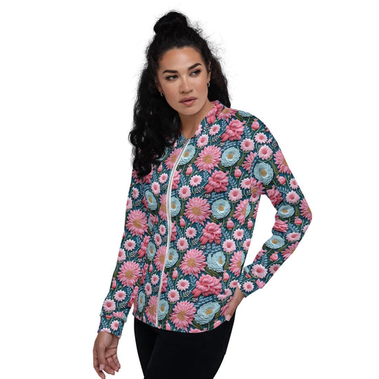 Women’s Floral All-Over Print Bomber Jacket - Beautiful Designer Pattern, Trendy Spring Outerwear, Bold & Stylish Jacket for Her