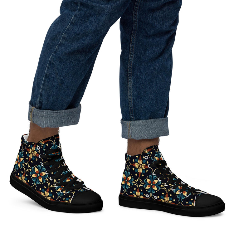 Men’s Vibrant Geometrical AOP High Top Shoes - Bold All-Over Print, Trendy Streetwear Sneakers, Unique Fashion Footwear