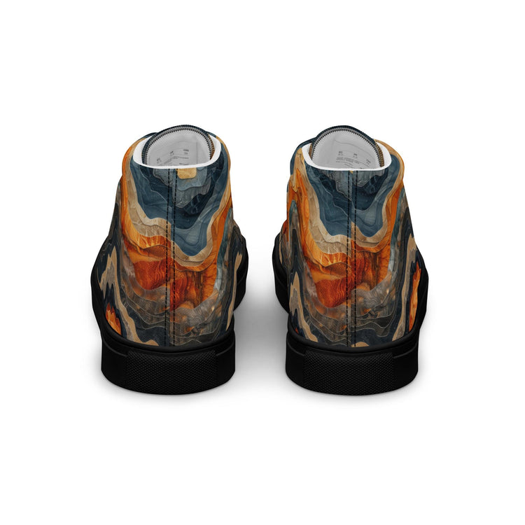 Men’s Earthtone Marble Design High Top Sneakers - Unique Marble Pattern, Trendy Casual Footwear, Stylish & Comfortable Sneakers