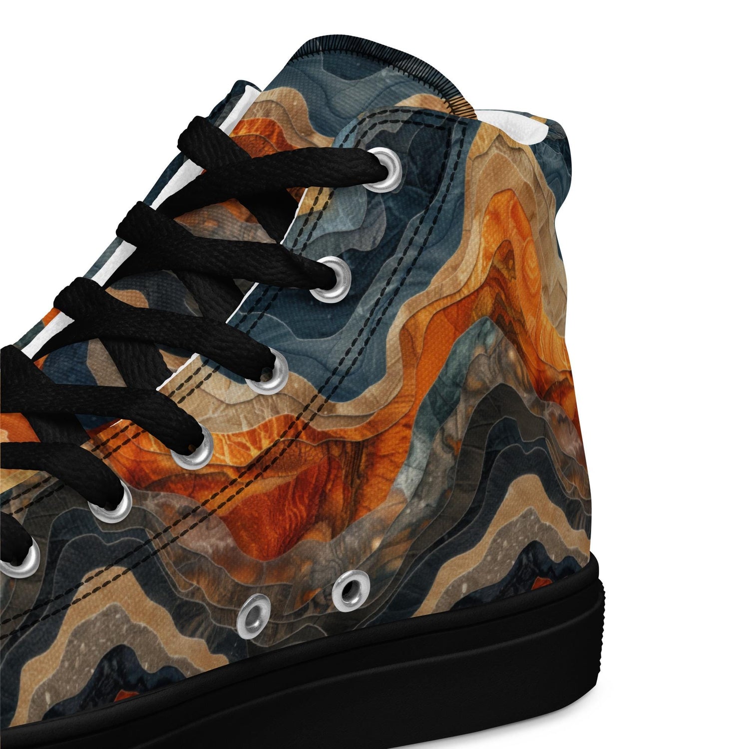 Men’s Earthtone Marble Design High Top Sneakers - Unique Marble Pattern, Trendy Casual Footwear, Stylish & Comfortable Sneakers