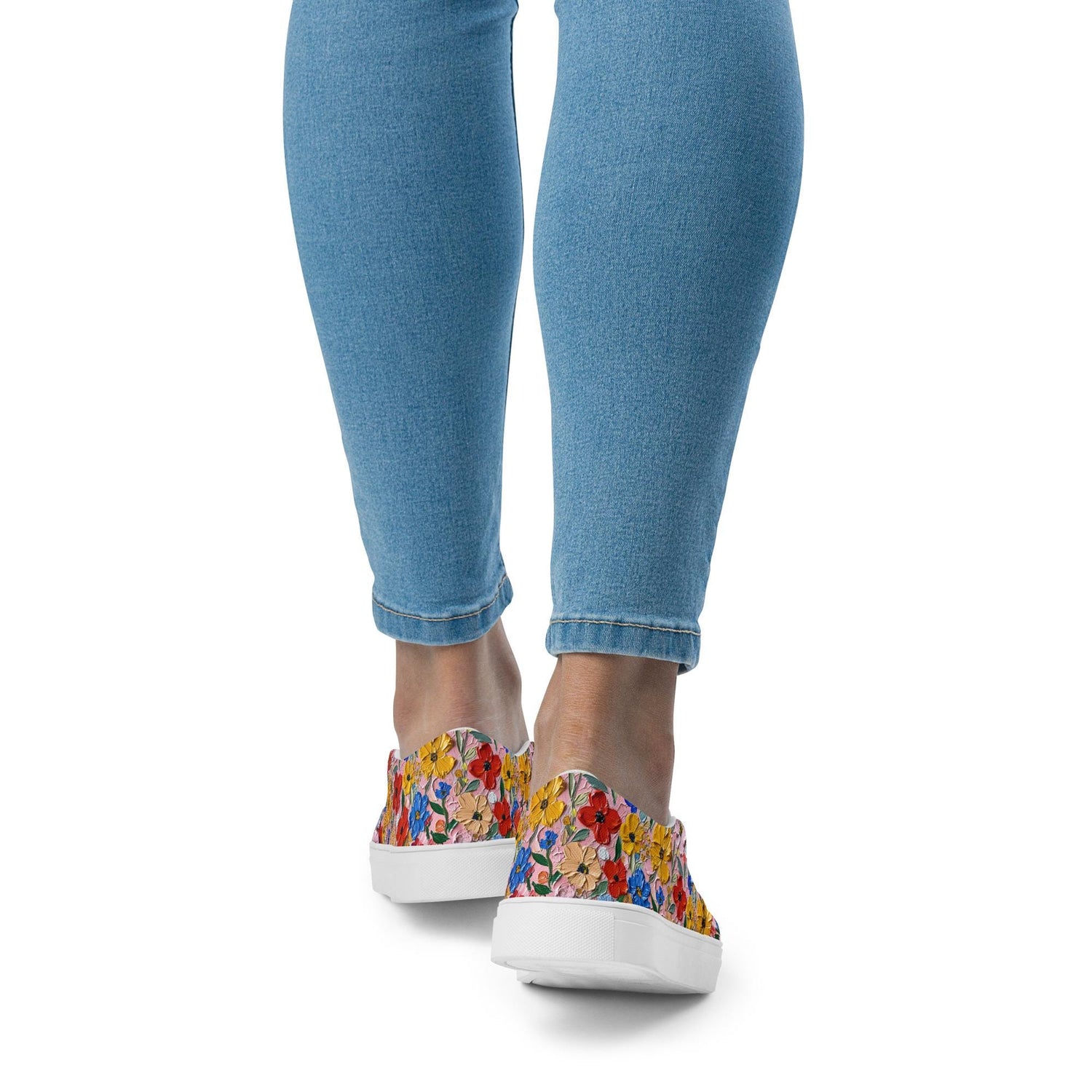 Hand-Painted Floral Print Canvas Slip-On Shoes for Women | Custom Floral Design Flats | Comfortable Everyday Slip-Ons | Unique Canvas Shoes