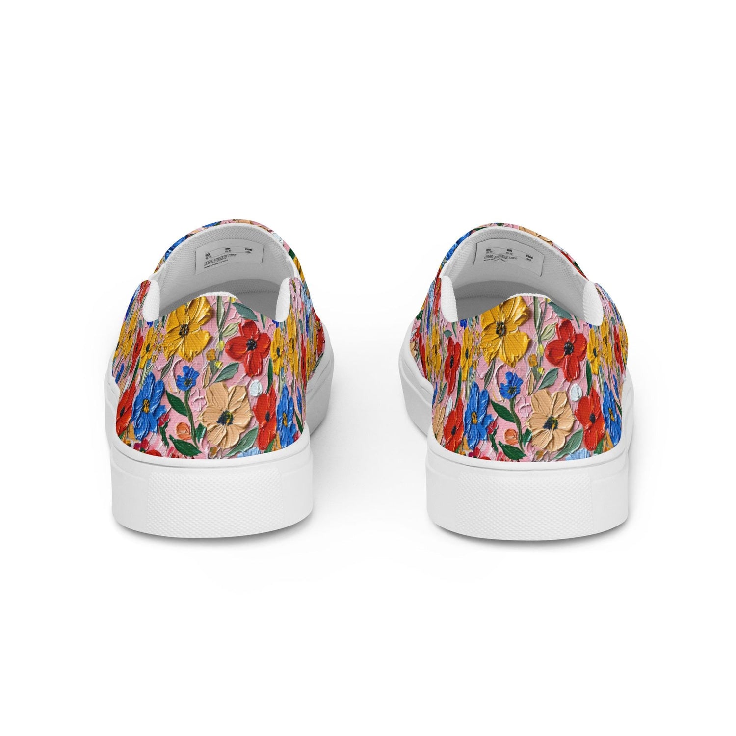 Hand-Painted Floral Print Canvas Slip-On Shoes for Women | Custom Floral Design Flats | Comfortable Everyday Slip-Ons | Unique Canvas Shoes