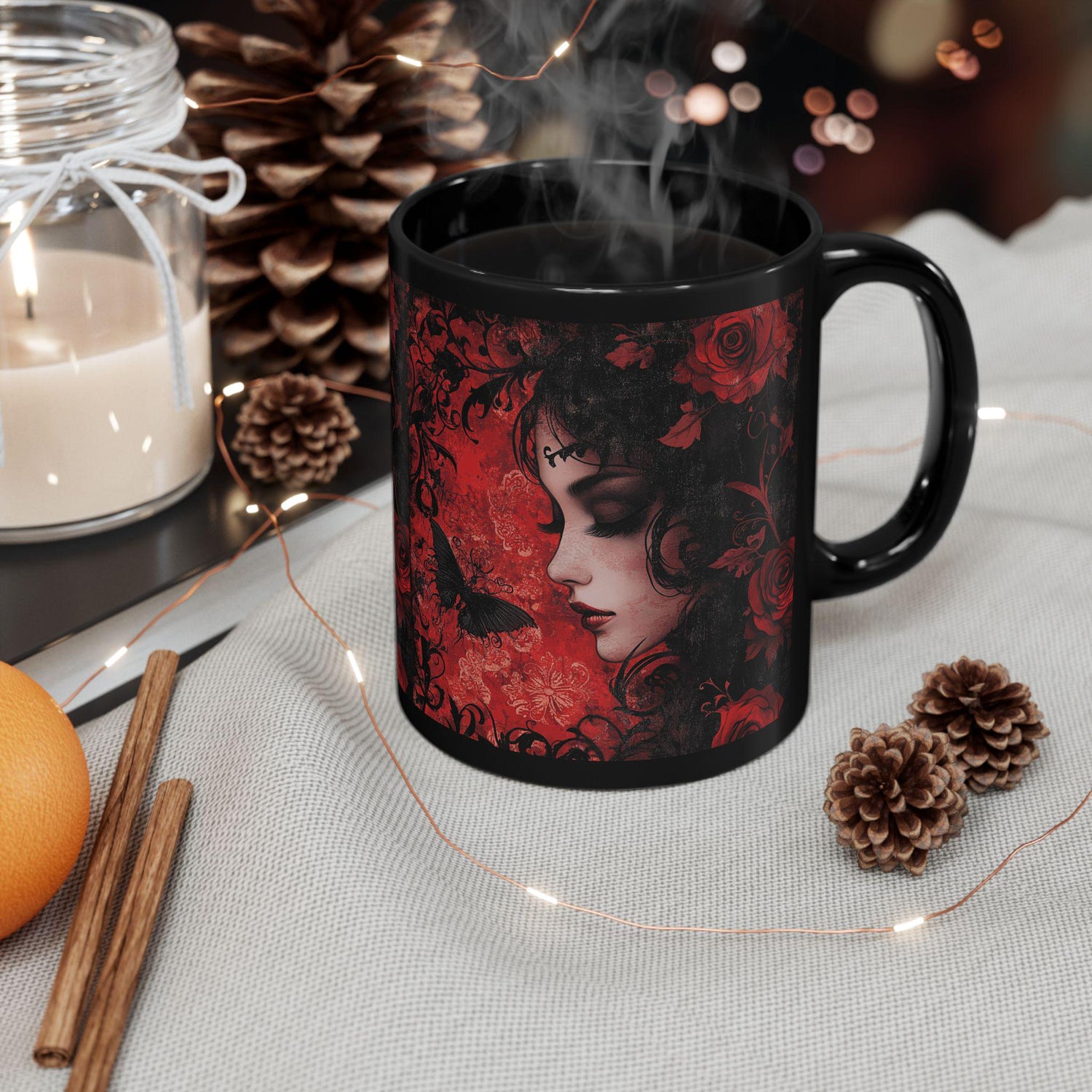 Gothic Romance Mug | Black Mug with Floral Design | Perfect Gift, Home Decor, Coffee Lover&
