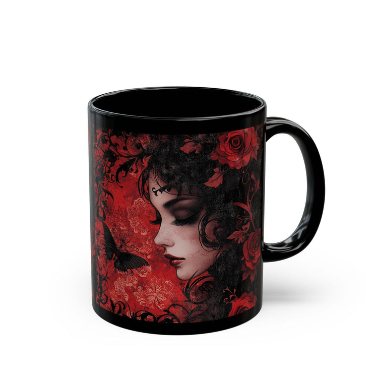 Gothic Romance Mug | Black Mug with Floral Design | Perfect Gift, Home Decor, Coffee Lover&