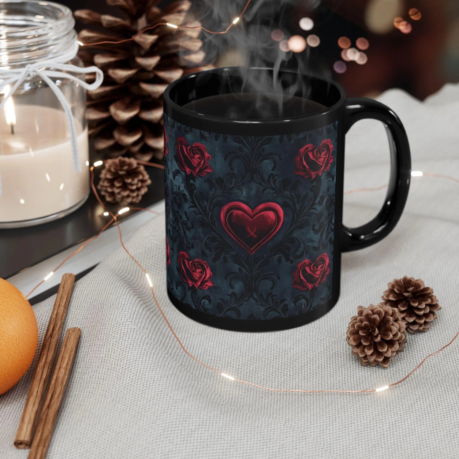Romantic Floral Mug, Coffee Cup for Lovebirds, Valentine&