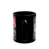 Gothic Love Scene Mug, Romantic Gift, Black Ceramic Coffee Cup, Halloween Decor, Unique Art Mug, Bird & Heart Design