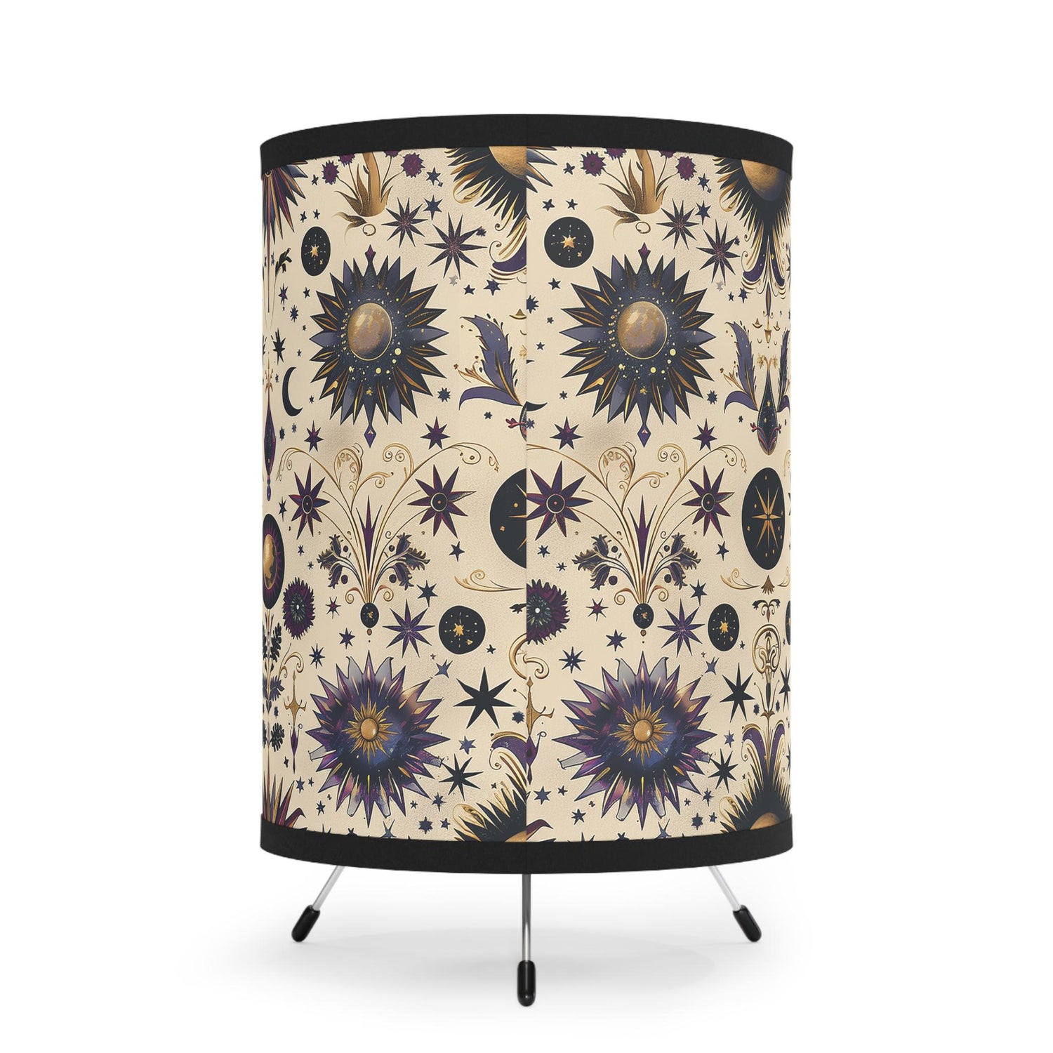 Bohemian Tripod Lamp with Celestial Design Shade, Home Decor, Meditative Lighting, Gift for Housewarming, Boho Aesthetic, Unique Night Light