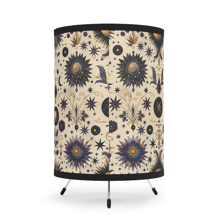 Bohemian Tripod Lamp with Celestial Design Shade, Home Decor, Meditative Lighting, Gift for Housewarming, Boho Aesthetic, Unique Night Light
