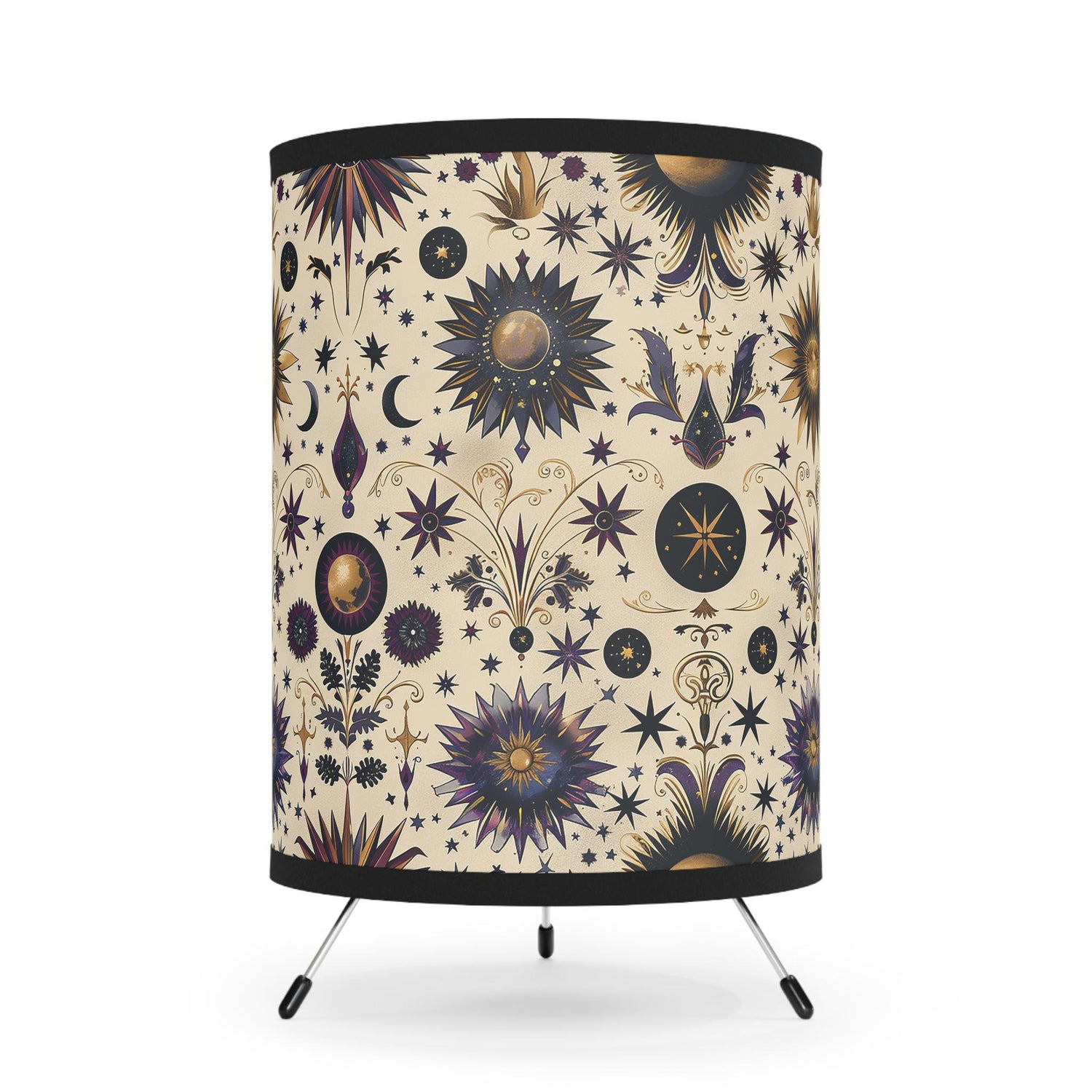 Bohemian Tripod Lamp with Celestial Design Shade, Home Decor, Meditative Lighting, Gift for Housewarming, Boho Aesthetic, Unique Night Light